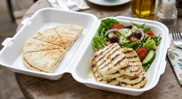Grilled Halloumi With Salad & Pitta